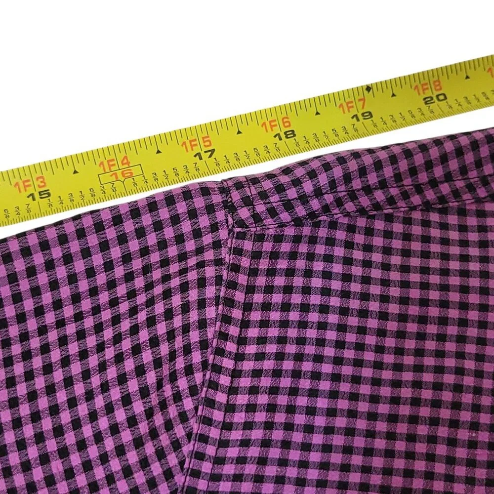 Chicos Design Purple Black Checked Gingham100% Silk Button-Up Shirt Sz 1 M - Picture 9 of 16
